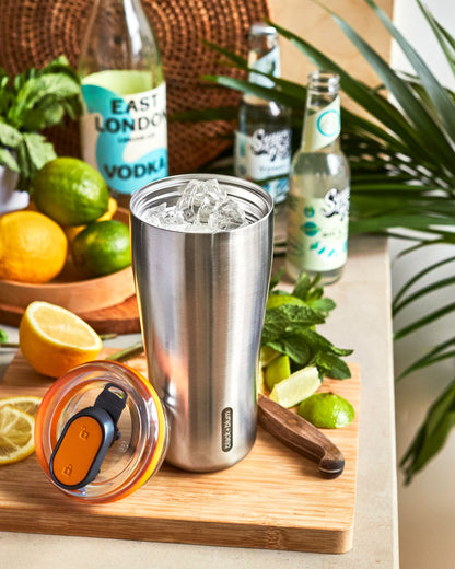 Insulated travel mug used for cocktails