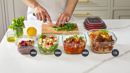 STACK + NEST GLASS FOOD CONTAINERS X5